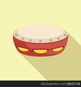 Percussion tambourine icon flat vector. Samba drum. Musical instrument. Percussion tambourine icon flat vector. Samba drum