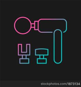 Percussive massage tool gradient vector icon for dark theme. Massage gun. Muscles and tissues massaging. Thin line color symbol. Modern style pictogram. Vector isolated outline drawing. Percussive massage tool gradient vector icon for dark theme