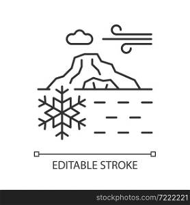 Perennial ice linear icon. Ice and snow layers covering ground. Multi-year polar glaciers. Thin line customizable illustration. Contour symbol. Vector isolated outline drawing. Editable stroke. Perennial ice linear icon
