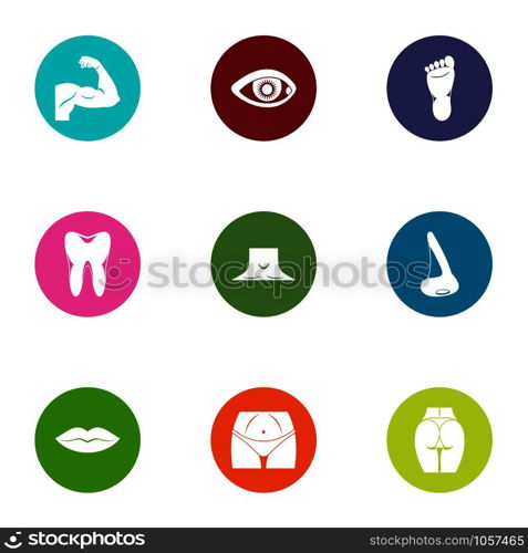 Perfect body icons set. Flat set of 9 perfect body vector icons for web isolated on white background. Perfect body icons set, flat style