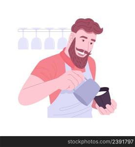 Perfect cappuccino isolated cartoon vector illustrations. Young barista making cappuccino in the coffee shop, people lifestyle, eating out in restaurant, barkeeper job vector cartoon.. Perfect cappuccino isolated cartoon vector illustrations.