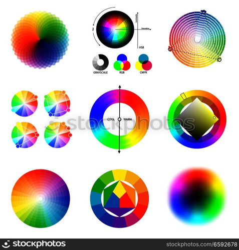 Perfect matching beautiful color gradients and harmonious combinations generation principles  circle schemes palette set isolated vector illustration . Color Scheme Palette Set 