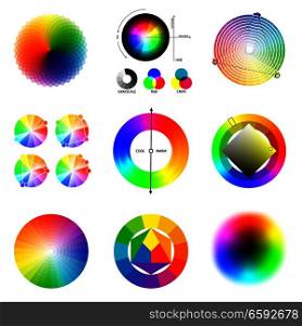 Perfect matching beautiful color gradients and harmonious combinations generation principles  circle schemes palette set isolated vector illustration . Color Scheme Palette Set 