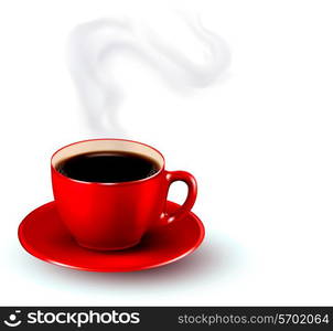 Perfect red cup of coffee with steam. Coffee design template. Vector illustration.