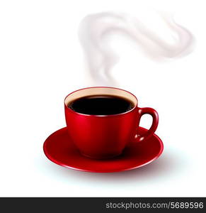 Perfect red cup of coffee with steam. Vector illustration.