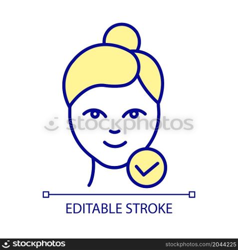 Perfect skin RGB color icon. Flawless face without makeup. Result of using beauty products and cleansing face everyday. Isolated vector illustration. Simple filled line drawing. Editable stroke. Perfect skin RGB color icon