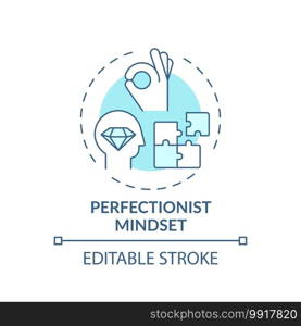 Perfectionist mindset concept icon. Procrastination reason idea thin line illustration. Struggle with unrealistic expectations, rumination. Vector isolated outline RGB color drawing. Editable stroke. Perfectionist mindset concept icon