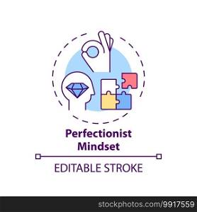 Perfectionist mindset concept icon. Procrastination reason idea thin line illustration. Workaholism. Striving for flawlessness. Vector isolated outline RGB color drawing. Editable stroke. Perfectionist mindset concept icon
