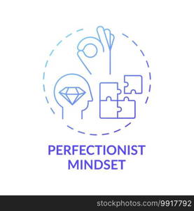 Perfectionist mindset concept icon. Procrastination reason idea thin line illustration. Workaholism. Striving for flawlessness. Unattainable goals. Vector isolated outline RGB color drawing. Perfectionist mindset concept icon