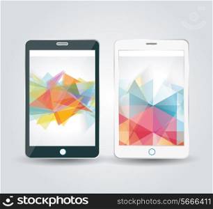 Perfectly detailed modern smart phone with geometric background