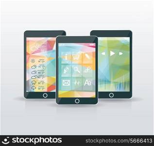 Perfectly detailed modern smart phone with geometric background