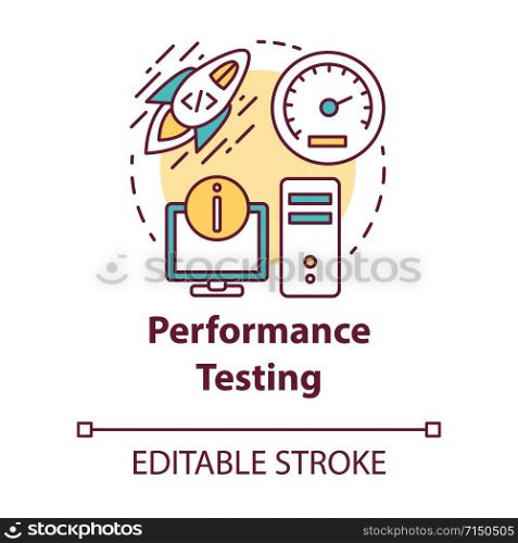 Perfomance testing concept icon. Software development idea thin line illustration. Application programming. App operation and workflow efficiency. Vector isolated outline drawing. Editable stroke