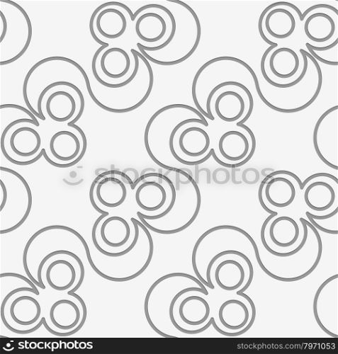 Perforated diagonal clover leaves on vine.Seamless geometric background. Modern monochrome 3D texture. Pattern with realistic shadow and cut out of paper effect.