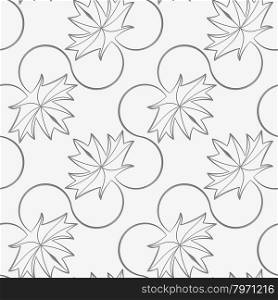 Perforated diagonal maple leaves on vine.Seamless geometric background. Modern monochrome 3D texture. Pattern with realistic shadow and cut out of paper effect.