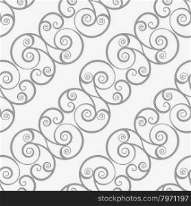 Perforated diagonal spiral flourish shapes.Seamless geometric background. Modern monochrome 3D texture. Pattern with realistic shadow and cut out of paper effect.