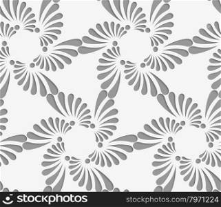 Perforated flourish tear drops six foils.Seamless geometric background. Modern monochrome 3D texture. Pattern with realistic shadow and cut out of paper effect.