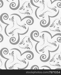Perforated flourish with spirals.Seamless geometric background. Modern monochrome 3D texture. Pattern with realistic shadow and cut out of paper effect.
