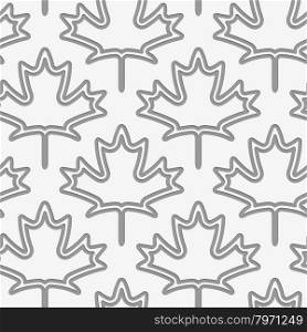 Perforated maple leaves double countered.Seamless geometric background. Modern monochrome 3D texture. Pattern with realistic shadow and cut out of paper effect.