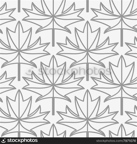 Perforated maple leaves with veins.Seamless geometric background. Modern monochrome 3D texture. Pattern with realistic shadow and cut out of paper effect.