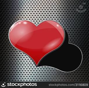 Perforated metal background with hole and heart