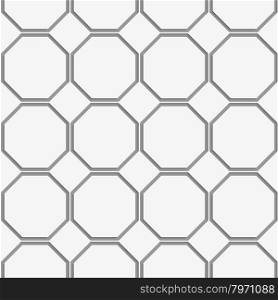 Perforated octagons in row.Seamless geometric background. Modern monochrome 3D texture. Pattern with realistic shadow and cut out of paper effect.