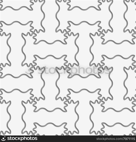 Perforated T wavy shapes grid.Seamless geometric background. Modern monochrome 3D texture. Pattern with realistic shadow and cut out of paper effect.