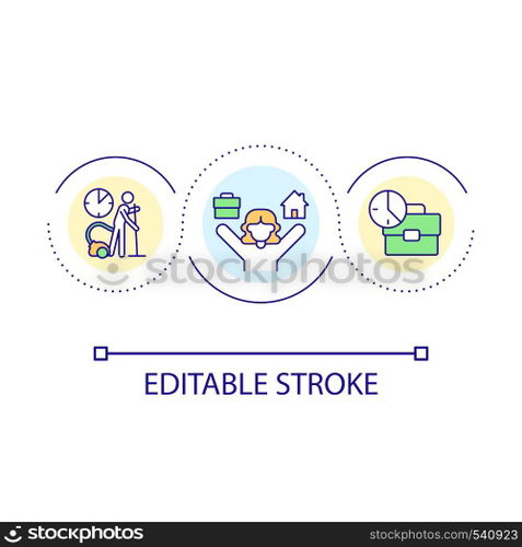 Perform multiple tasks simultaneously loop concept icon. Remote job. Home based business advantage abstract idea thin line illustration. Isolated outline drawing. Editable stroke. Arial font used. Perform multiple tasks simultaneously loop concept icon