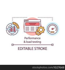 Performance and load testing concept icon. Check program under workload. Research system speed and stability idea thin line illustration. Vector isolated outline drawing. Editable stroke