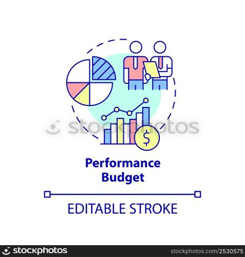 Performance budget concept icon. Financial program. Budgeting type abstract idea thin line illustration. Isolated outline drawing. Editable stroke. Arial, Myriad Pro-Bold fonts used. Performance budget concept icon