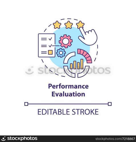 Performance evaluation concept icon. Employee working result measurement. Staff productivity appraisal abstract idea thin line illustration. Vector isolated outline color drawing. Editable stroke. Performance evaluation concept icon