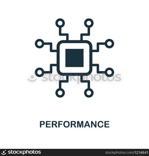 Performance icon. Monochrome style design from machine learning collection. UX and UI. Pixel perfect performance icon. For web design, apps, software, printing usage.. Performance icon. Monochrome style design from machine learning icon collection. UI and UX. Pixel perfect performance icon. For web design, apps, software, print usage.