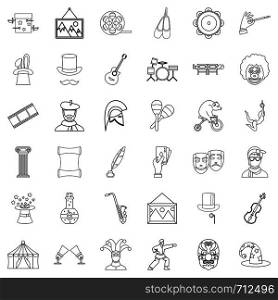 Performance icons set. Outline style of 36 performance vector icons for web isolated on white background. Performance icons set, outline style