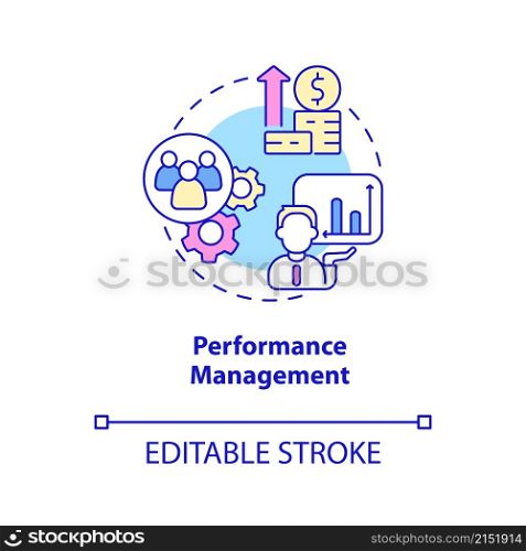 Performance management concept icon. Key productivity indicator. HR abstract idea thin line illustration. Isolated outline drawing. Editable stroke. Roboto-Medium, Myriad Pro-Bold fonts used. Performance management concept icon