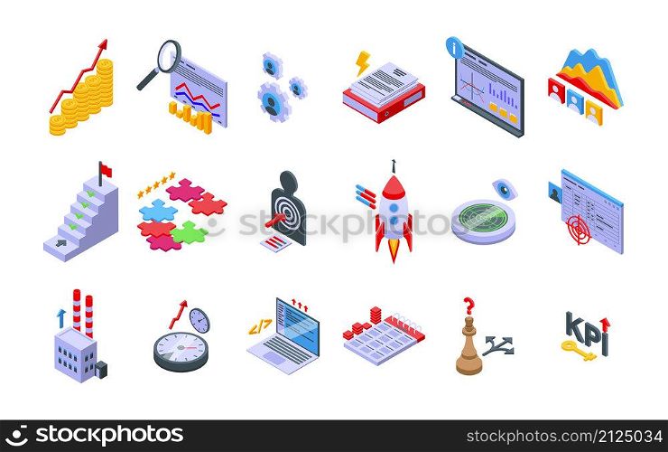 Performance management icons set isometric vector. Hypothesis stydy. Finance people. Performance management icons set isometric vector. Hypothesis stydy