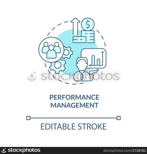Performance management turquoise concept icon. Key productivity indicator. HR abstract idea thin line illustration. Isolated outline drawing. Editable stroke. Roboto-Medium, Myriad Pro-Bold fonts used. Performance management turquoise concept icon