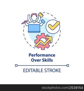 Performance over skills concept icon. High demand skill in development abstract idea thin line illustration. Isolated outline drawing. Editable stroke. Arial, Myriad Pro-Bold fonts used. Performance over skills concept icon