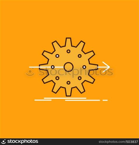 performance, progress, work, setting, gear Flat Line Filled Icon. Beautiful Logo button over yellow background for UI and UX, website or mobile application. Vector EPS10 Abstract Template background