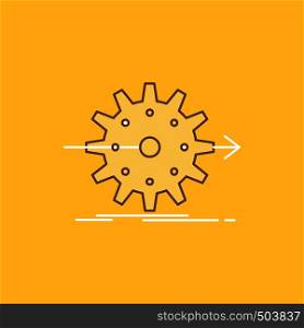 performance, progress, work, setting, gear Flat Line Filled Icon. Beautiful Logo button over yellow background for UI and UX, website or mobile application. Vector EPS10 Abstract Template background