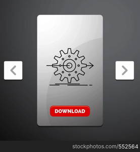 performance, progress, work, setting, gear Line Icon in Carousal Pagination Slider Design & Red Download Button. Vector EPS10 Abstract Template background