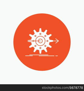 performance, progress, work, setting, gear White Glyph Icon in Circle. Vector Button illustration. Vector EPS10 Abstract Template background