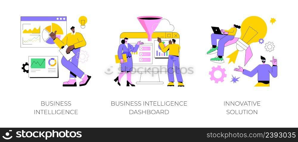 Performance tools and software solutions abstract concept vector illustration set. Business intelligence, intelligence dashboard, innovative solution, data analysis, KPI metrics abstract metaphor.. Performance tools and software solutions abstract concept vector illustrations.