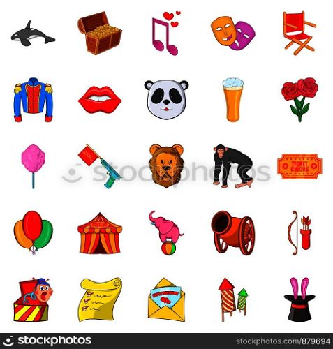 Performer icons set. Cartoon set of 25 performer vector icons for web isolated on white background. Performer icons set, cartoon style