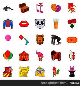 Performer icons set. Cartoon set of 25 performer vector icons for web isolated on white background. Performer icons set, cartoon style