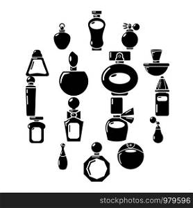 Perfume bottle icons set. Simple illustration of 16 perfume bottle vector icons for web. Perfume bottle icons set, simple style