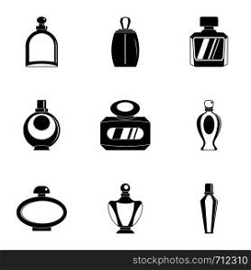 Perfume bottle product icon set. Simple set of 9 perfume bottle product vector icons for web isolated on white background. Perfume bottle product icon set, simple style