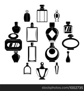 Perfume bottles icons set. Simple illustration of 16 perfume bottles vector icons for web. Perfume bottles icons set, simple style