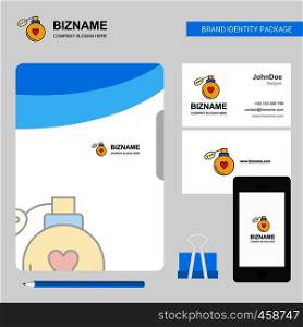 Perfume Business Logo, File Cover Visiting Card and Mobile App Design. Vector Illustration