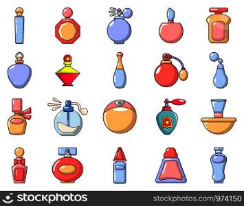 Perfume icon set. Cartoon set of perfume vector icons for web design isolated on white background. Perfume icon set, cartoon style