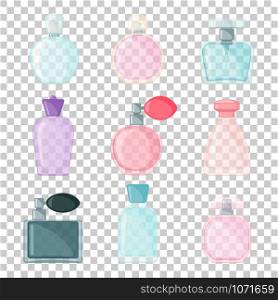 Perfume icon set in flat style isolated on transparent background. Vector illustration.. Vector Perfume icon set in flat style isolated on transparent background.
