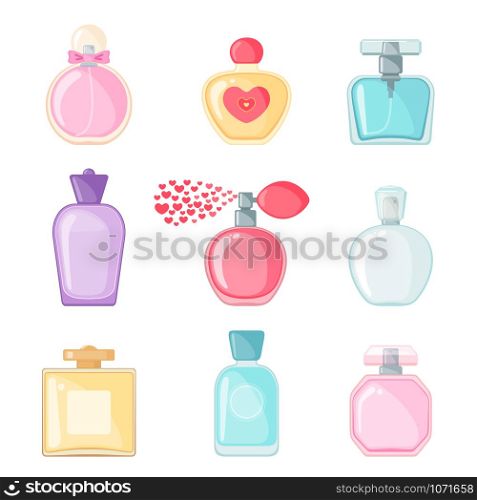 Perfume icon set in flat style isolated on white background. Vector illustration.. Vector Perfume icon set in flat style isolated on white background.